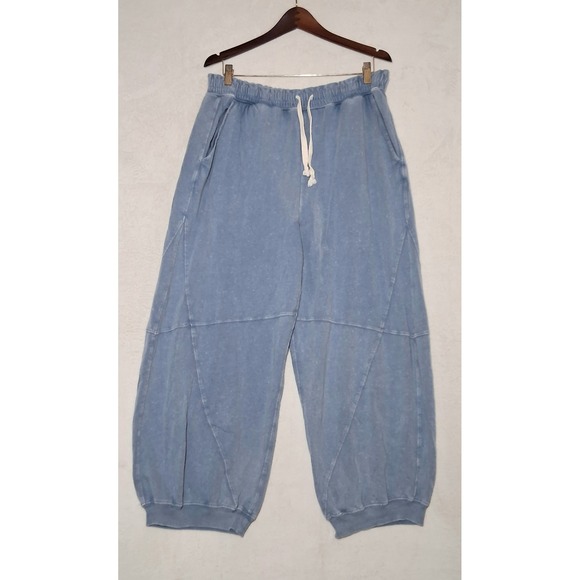 aerie Pants - Aerie Blue Acid Wash Balloon Leg Sweatpants Cotton Seam Detail Joggers Large